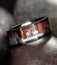 Black Tungsten Honge de chasse en bois enclare de cerf cerf silhouette ring mens fanfare de mariage Taille 6139236232