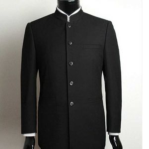 Schwarze Tunika -Männer Anzüge mit Standkragen 2 -teiliger Bräutigam Smoking für Bräutigam Chinesische Stil Custom Man Modejacke mit Hosen 2020 x0909