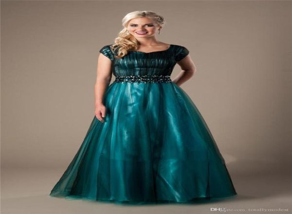 Turquoise noire longue modestes robes de bal élégant taille perle rucched tulle aline seniors robes de bal formelles vestidos de festa slee8372519