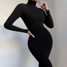 Zwarte coltrui Romper lange mouw sexy bodycon jumpsuit outfit herfst winter streetwear party overalls fluwelen yoga onesie 240306