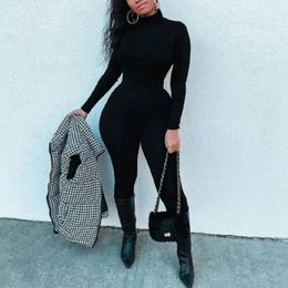 Zwart Turtleneck romper Sexy bodycon jumpsuit streetwear herfst winter fitness sport bodysuits fluweel yo ga ga onesie 240410