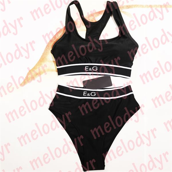 Ensemble de sous-vêtements noirs Push Up Sport Bra Maillots de bain Taille haute Slip Lettre Imprimer Natation Maillot de bain