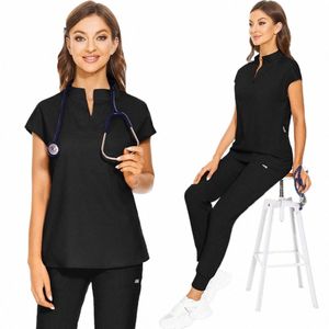 Uniformes noirs en gros salle d'opération porter infirmière uniforme travail d'hôpital gommage ensemble fournitures médicales costume de chirurgie dentaire vêtements de travail 72ZD #