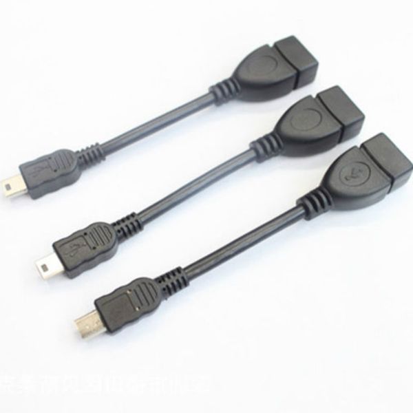 Negro USB A hembra a Mini 5P USB B macho Adaptador de conversión OTG Cable convertidor para teléfono Tablet MP3 MP4