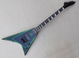 Guitarra eléctrica negra en forma de V con franja verde Diapasón de palisandro Floyd rose que ofrece servicios personalizados