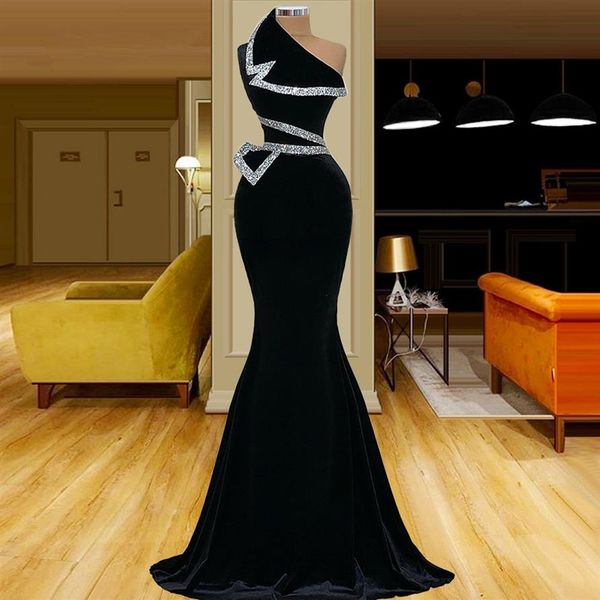 Velours noir une épaule sirène robes de soirée diamant sur mesure longues robes de bal robes de soirée 0330285P