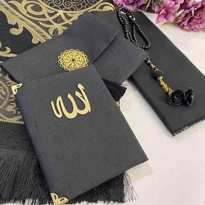 Zwart Fluwelen Islamitische Gift Set Arabische Yaseen Prayer Mat Tasbih Hajj Gunsten MewLid Wedding Eid Gunsten Moslim Moeder Vader Dagen 210330