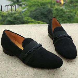 Chaussures de velours noir pour hommes créateur de mode italien mocassins à la main chaussures décontractées d'été sans lacet appartements hommes pantoufles de fumer