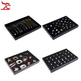 Zwart Fluwelen Stapelbare Sieraden Display Trays Ketting Ring Oorbel Houder Showcase Hanger Horloge Opslag Sieraden Boxes206C