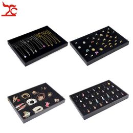 Zwart Fluwelen Stapelbare Sieraden Display Trays Ketting Ring Oorbel Houder Showcase Hanger Horloge Opslag Sieraden Boxes216a