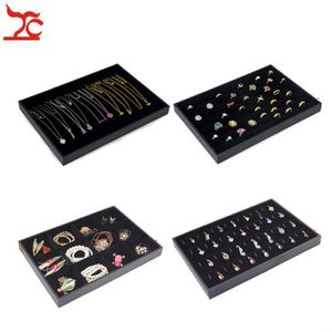 Plateaux d'exposition de bijoux empilables en velours noir, support pour collier, bague, boucle d'oreilles, vitrine, pendentif, montre, rangement de bijoux, Boxes290Q