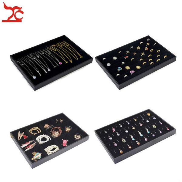 Bandejas apilables de terciopelo negro para exhibición de joyas, soporte para collar, anillo y pendientes, escaparate, colgante, almacenamiento de relojes, cajas de joyería 228V