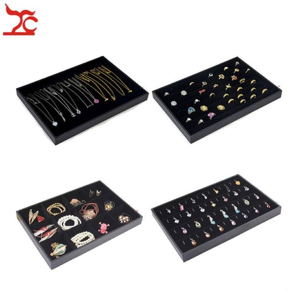 Bandejas de joyería de terciopelo negro Bandejas para el collar Soporte de arete del collar Reloj Cajas de almacenamiento Joyas318d