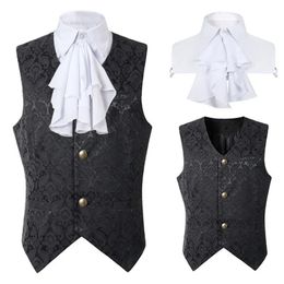 Gilet noir pour hommes, manteau Steampunk Renaissance, gilet gothique en Jacquard, simple boutonnage, robe formelle d'affaires pour costume 240228