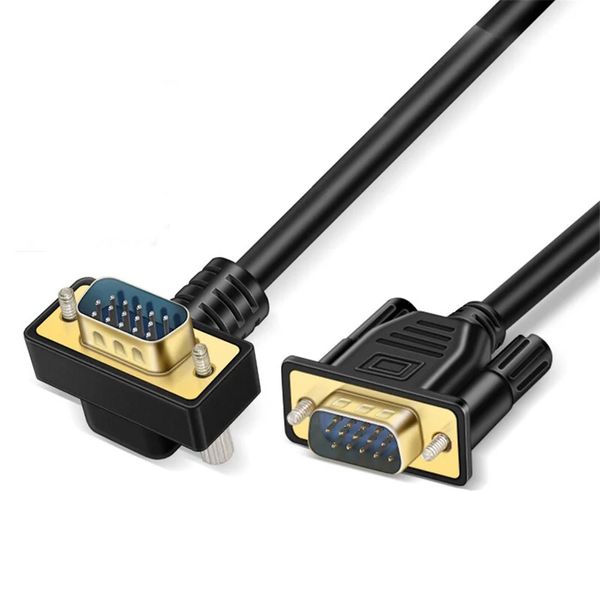 Câble VGA noir, coude à 15 broches, câble de moniteur hôte d'ordinateur, 90 degrés, 270 degrés, câble de connexion coudé d'interface vga
