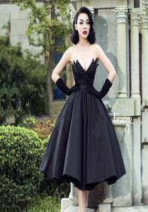 Robe de soirée sans bretelles Vintage noire robes de bal gonflées plissées sur mesure robes formelles chics robes de Novia col en V Classic7301571