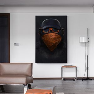 Decoración de pared negra, pintura de animales divertidos, lienzo de gorila, pinturas al óleo, carteles artísticos de pared, 3 monos sabios para decoración de pared de sala de estar