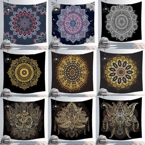 Tapisseries murales noires Tapisseries indiennes Mandala Tapisserie Hippie Chakra Tapisserie Boho Décor Mur Tissu Yoga Tapis Bohème Tissu 210609