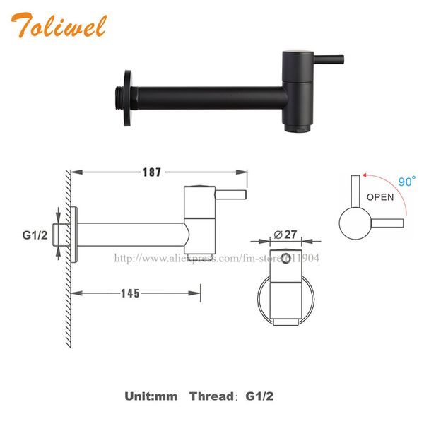 Garden de baño de baño montado en la pared negra Medina de la lavadora al aire libre grifo de baño de baño de agua fría grifo de agua de agua toque de manguera WF0013