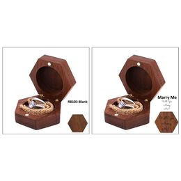 Caja de anillo de madera de boda rústica personalizada con hexágono de nogal negro, caja de joyería para portador de anillo de boda para Gift323p