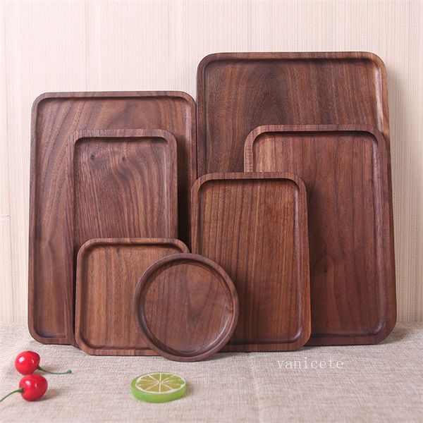 Noyer noir plateau Pad en bois alimentaire Fruits tapis gâteau Dessert plateaux de service Snack Dessert Pizza Sushi pain assiette LT474