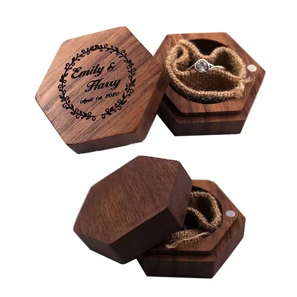 Cajas de anillo de madera de nogal negro papel de regalo DIY tallado caja de joyería hecha a mano collar pendientes almacenamiento suministros de boda sxjun16