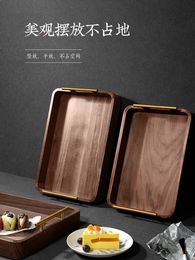 Zwart Walnut Wood Tray Huishoudelijk Kast Wood Food Breakfast Snacks Brood Taartbladen Koffiebekeer Traden Serveergerechten Sets