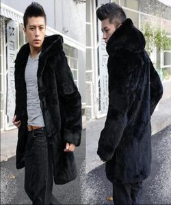Black Hooded Faux Fur Coat Mens Cuir Veste en cuir Men Mentes Villous d'automne hiver thermique unique OUTERWEA 5XL8955443