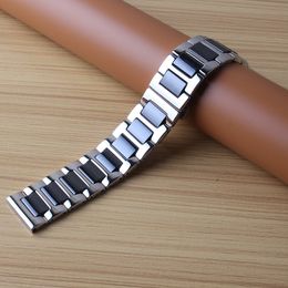 Zwarte horlogeband met zilveren roestvrijstalen roségouden horlogeband armband 20 mm 22 mm geschikt voor slimme horloges mannen versnelling s2 s3 frontier234I