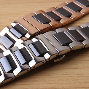 Bracelet de montre noir avec bracelet de montre en acier inoxydable argenté et or rose, 20 mm 22 mm, adapté aux montres intelligentes pour hommes Gear S2 S3 Frontier250J