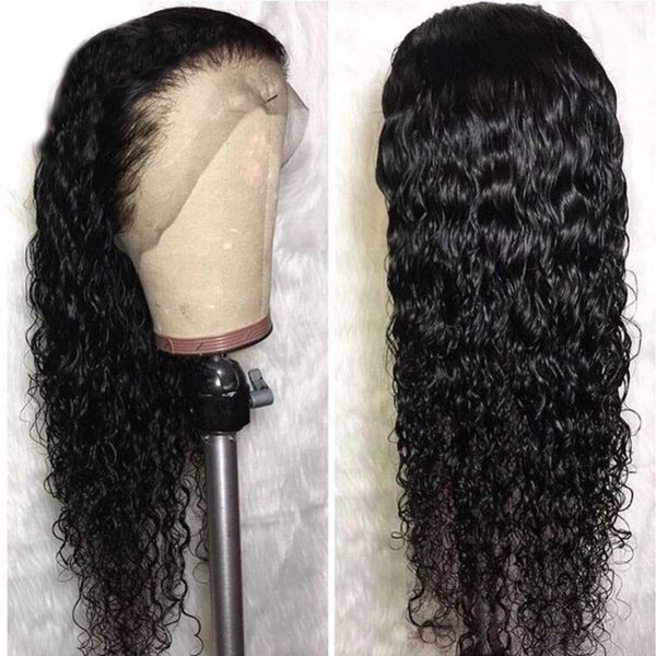 Perruque Lace Front Wig synthétique ondulée noire, perruques frontales à moitié attachées à la main, résistantes à la chaleur, amples et bouclées, avec bandeau de cheveux de bébé