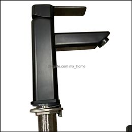 Robinet de salle de bains à bec cascade noir avec poignée unique pour lavabo avec plaque de pont noir mat 1 ou 3 trous Drop Delivery 2021 Lavabo