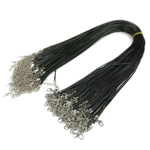 Collier serpent en cuir ciré noir, cordon de perles, fil de corde, chaîne d'extension de 45cm avec fermoir à homard, bijoux à bricoler soi-même Makin248p
