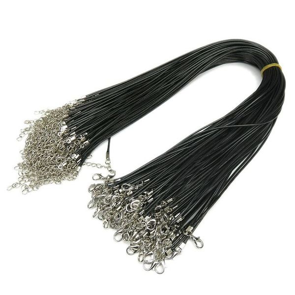 Collier serpent en cuir ciré noir, cordon de perles, fil de corde, chaîne d'extension de 45cm avec fermoir à homard, bijoux à bricoler soi-même Makin2147