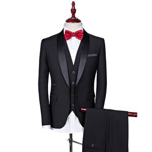 Costume décontracté de mariage noir hommes marié Tuxedos hommes costumes un bouton costumes de mariage pour Groomsman (veste + pantalon + gilet)