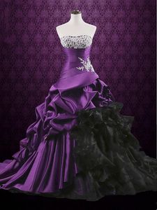 Zwarte trouwjurken paars en vintage een lijn mouwloos korset lange bruidsjurken geruchen veter plus size gothic bruid jurk Vestido de novia 2024