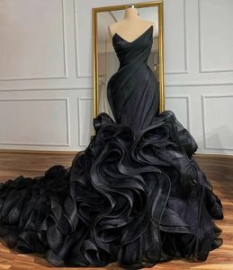 Robes de mariée noires robes de mariée blanches ivoire sirène trompette formelle personnalisée nouvelle grande taille à lacets fermeture éclair plissé col en V Organza