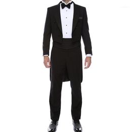 Zwart Bruiloft Bruidegom Man Tail Coat Double Breasted Tweedelige Mannen Past 2021 Tailor Made Jacket Broek Tailleband1