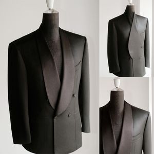 Zwarte bruiloft heren smokings sjaal revers bruidegom slijtage zakelijk kantoor slim fit jas voor mannelijke op maat gemaakte enige jas