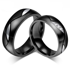 Zwarte trouwring voor minnaar CZ paar ring 316L roestvrij staal verlovings sieraden