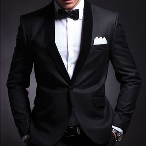 Esmoquin de boda negro para el novio 2 piezas Slim Fit Men Suits Set Shawl Lapel Custom Prom Business Boyfriend Jacket con pantalones 201027
