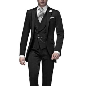 Smoking de mariage noir pour marié 3 pièces hommes formels costumes veste de mode masculine avec pantalon gilet à double boutonnage 2021 nouveau X0909