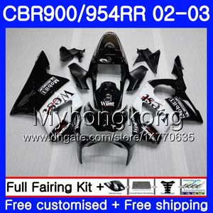 Black West Factory Body voor HONDA CBR900RR CBR 954 RR CBR900 RR CBR954 RR 280HM.2 CBR 900RR CBR954RR 02 03 CBR 954RR 2002 2003 VALERINGSKIT