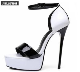 Blanc Blanc 16cm High Heel Platform Classics Pumps Femmes Peep Toe Stiletto Boucle d'été High Heels Chaussures Femme Designer Sandals9134781