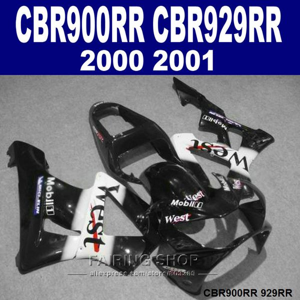 Kit de carénage ABS noir blanc pour Honda CBR900RR CBR929 2000 2001 kit de carénage CBR929RR00 01 VS23