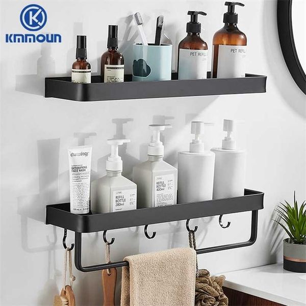 Étagère de salle de bain noir/blanc porte-serviettes porte-shampoing espace de rangement de cuisine crochet de salle de douche en aluminium 211112
