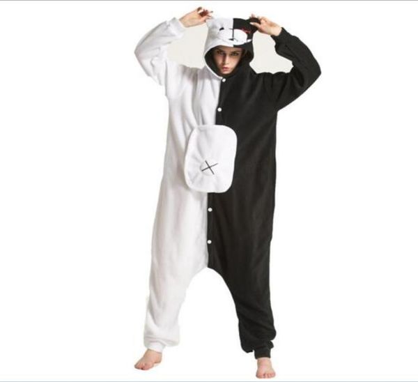 Black White Bear Kigurumi Animal Onesie Danganronpa Monokuma Pajama Mujeres Mujeres de dibujos animados para adultos Traje Polar Fleece Sleepwear1522968