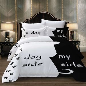 Blackwhite Juego de cama Gato / Perro / Él y su pareja Ropa de cama Funda de almohada Juego de funda nórdica personalizada Colcha LJ201015