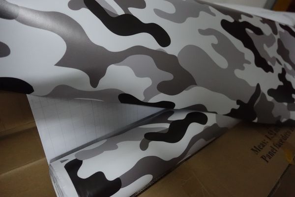 Noir blanc CAMO Graffiti Camouflage Vinyl Wrap Sheet Stickerbomb Arctic Camo Sticker avec dégagement d'air pour Car wrap Vehicle wrap 1.52x 30m