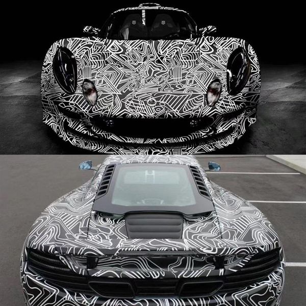 Noir Blanc Camouflage Vinyle Wraps Adhésif PVC Film De Voiture Wrap Racing Voiture Camo Autocollant Véhicule DIY Decal avec Air Release243i